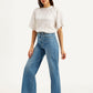 Women's Blue Ribcage Bell Bottom Wide Leg Fit High Rise Jeans - Side View