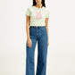 Women's Blue Ribcage Bell Bottom Wide Leg Fit High Rise Jeans - Front View