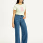 Women's Blue Ribcage Bell Bottom Wide Leg Fit High Rise Jeans - Side View