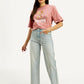 Women's Light Blue Ribcage Bell Bottom Wide Leg Fit High Rise Jeans - Styleshot View