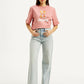 Women's Light Blue Ribcage Bell Bottom Wide Leg Fit High Rise Jeans - Front View