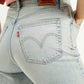 Women's Light Blue Ribcage Bell Bottom Wide Leg Fit High Rise Jeans - Detail View