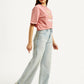 Women's Light Blue Ribcage Bell Bottom Wide Leg Fit High Rise Jeans - Side View