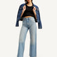 Women's Light Blue Ribcage Bell Bottom Wide Leg Fit High Rise Jeans - Styleshot View