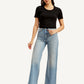 Women's Light Blue Ribcage Bell Bottom Wide Leg Fit High Rise Jeans - Front View