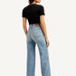Women's Light Blue Ribcage Bell Bottom Wide Leg Fit High Rise Jeans - Back View