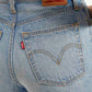 Women's Light Blue Ribcage Bell Bottom Wide Leg Fit High Rise Jeans - Detail View