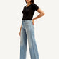 Women's Light Blue Ribcage Bell Bottom Wide Leg Fit High Rise Jeans - Side View