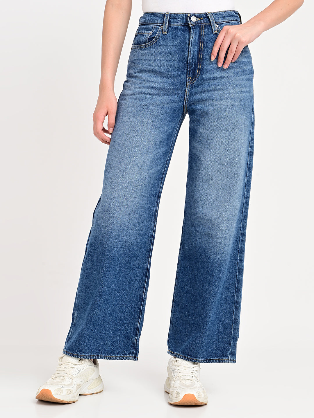 Women's Blue Mile High Wide Leg Fit High Rise Ribcage Jeans - jpg View