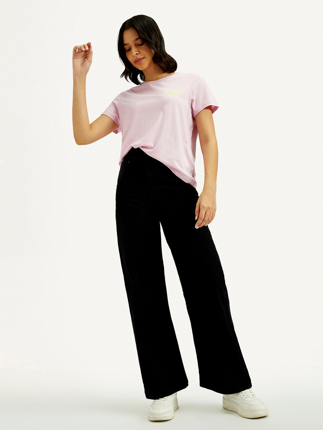 Women's Black Ribcage Wide Leg Fit High Rise Jeans - Elevated View