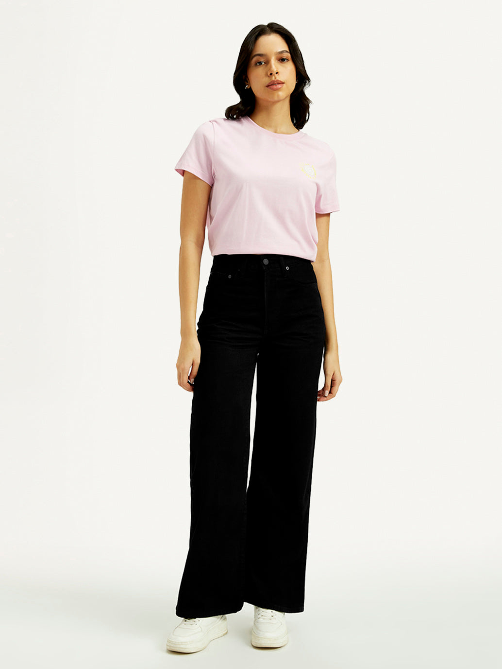Women's Black Ribcage Wide Leg Fit High Rise Jeans - Front View