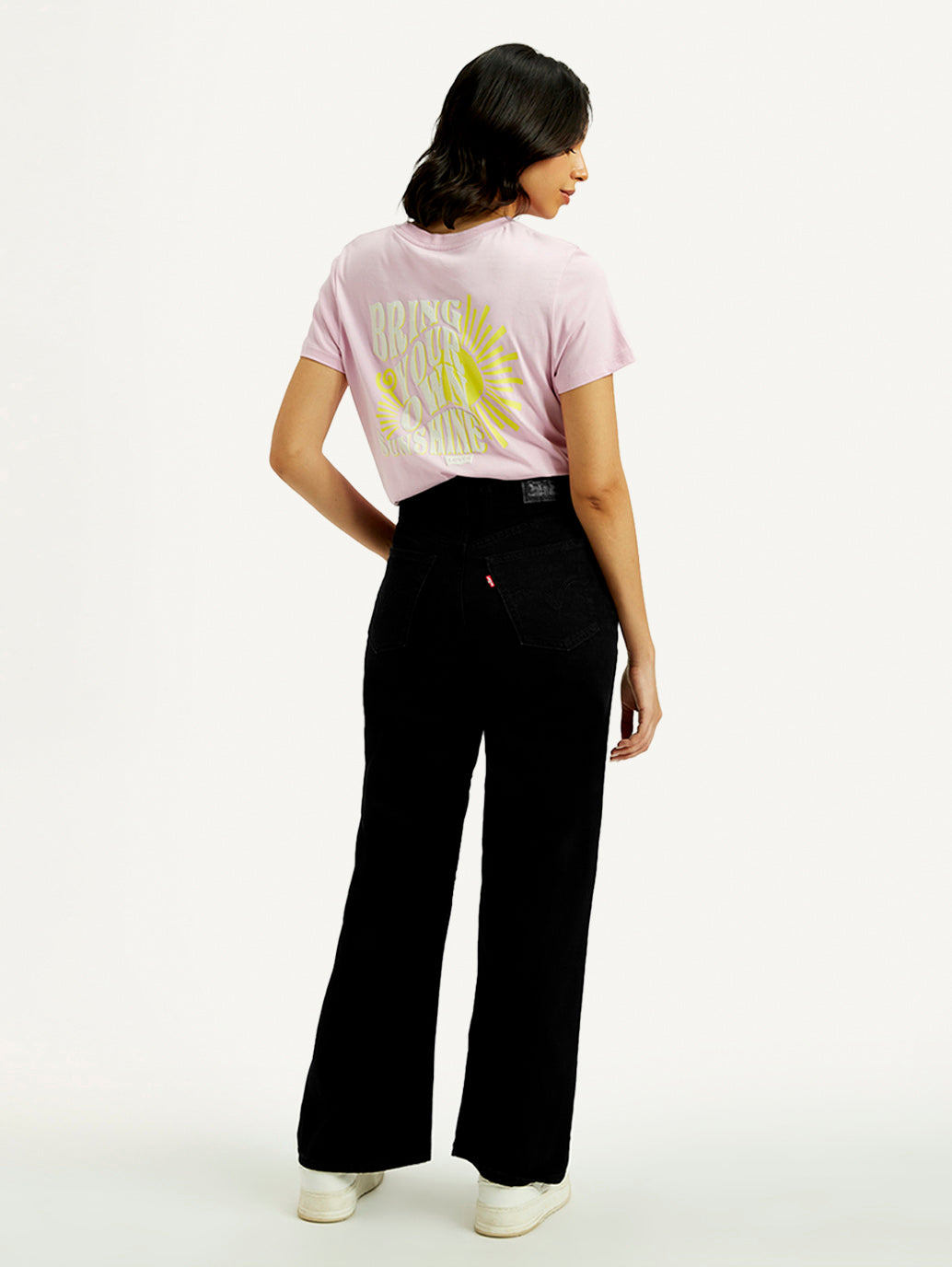 Women's Black Ribcage Wide Leg Fit High Rise Jeans - Back View