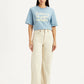 Women's Cream Ribcage Wide Leg Fit High Rise Jeans - Front View