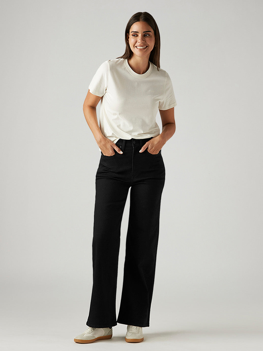 Women's Black Ribcage Wide Leg Fit High Rise Jeans