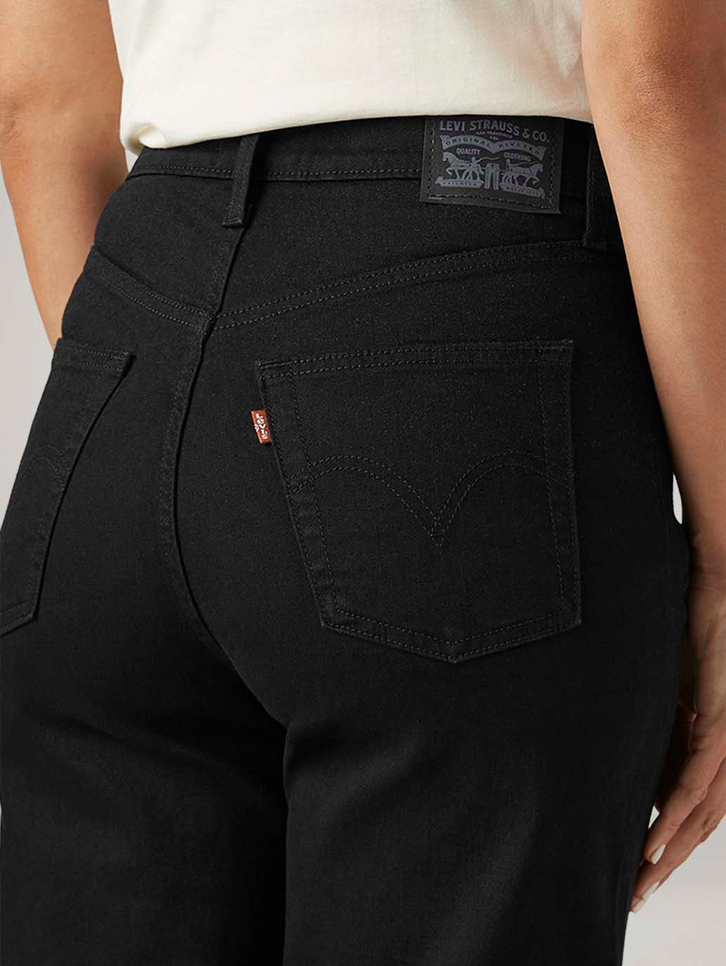 Women's Black Ribcage Wide Leg Fit High Rise Jeans - Detail View