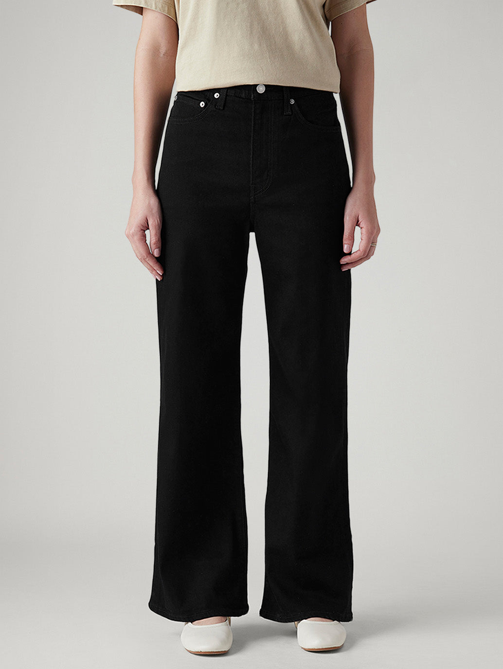 Women's Black Ribcage Wide Leg Fit High Rise Jeans - Front View