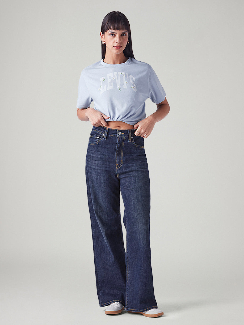 Women's Dark Blue Ribcage Wide Leg Fit High Rise Jeans