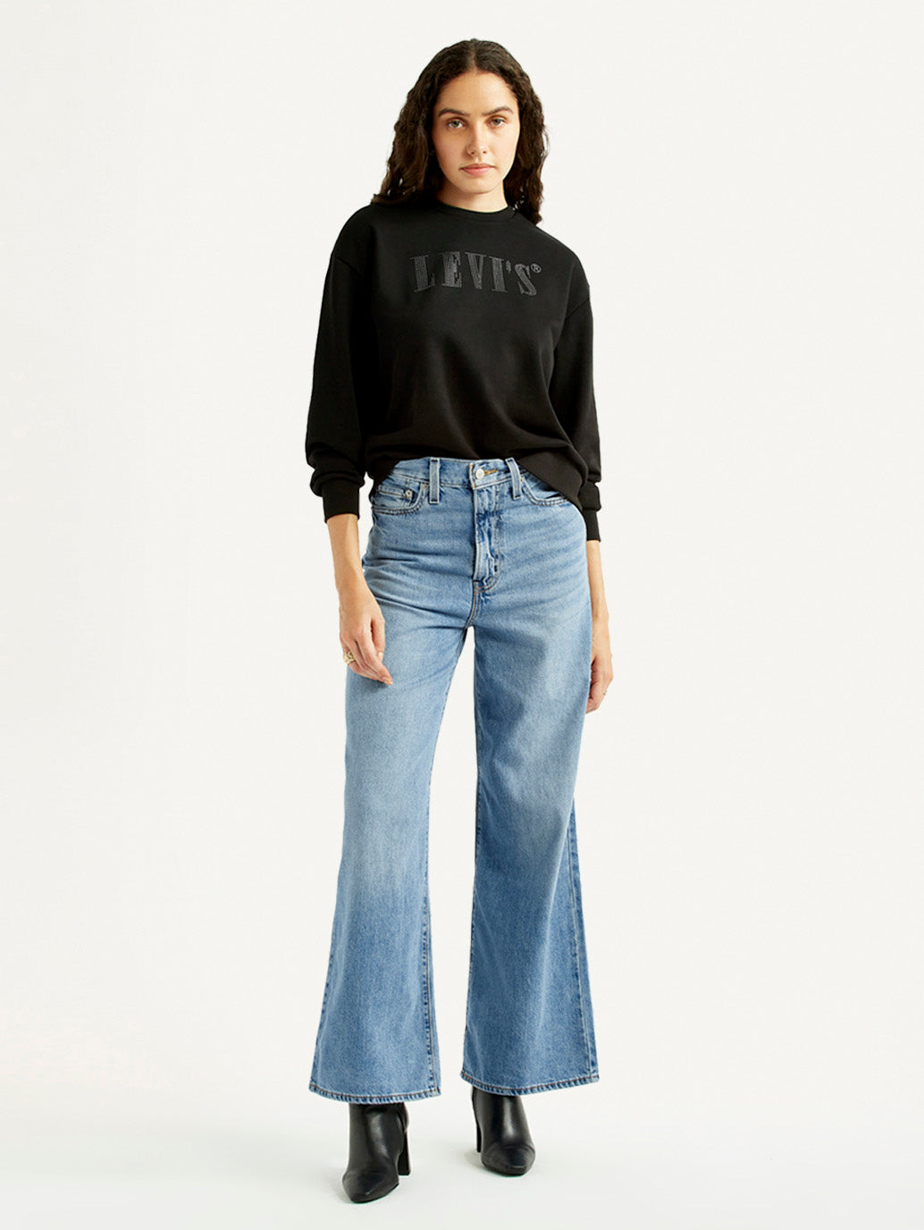 Women's Light Blue Ribcage Wide Leg Fit High Rise Jeans - Styleshot View