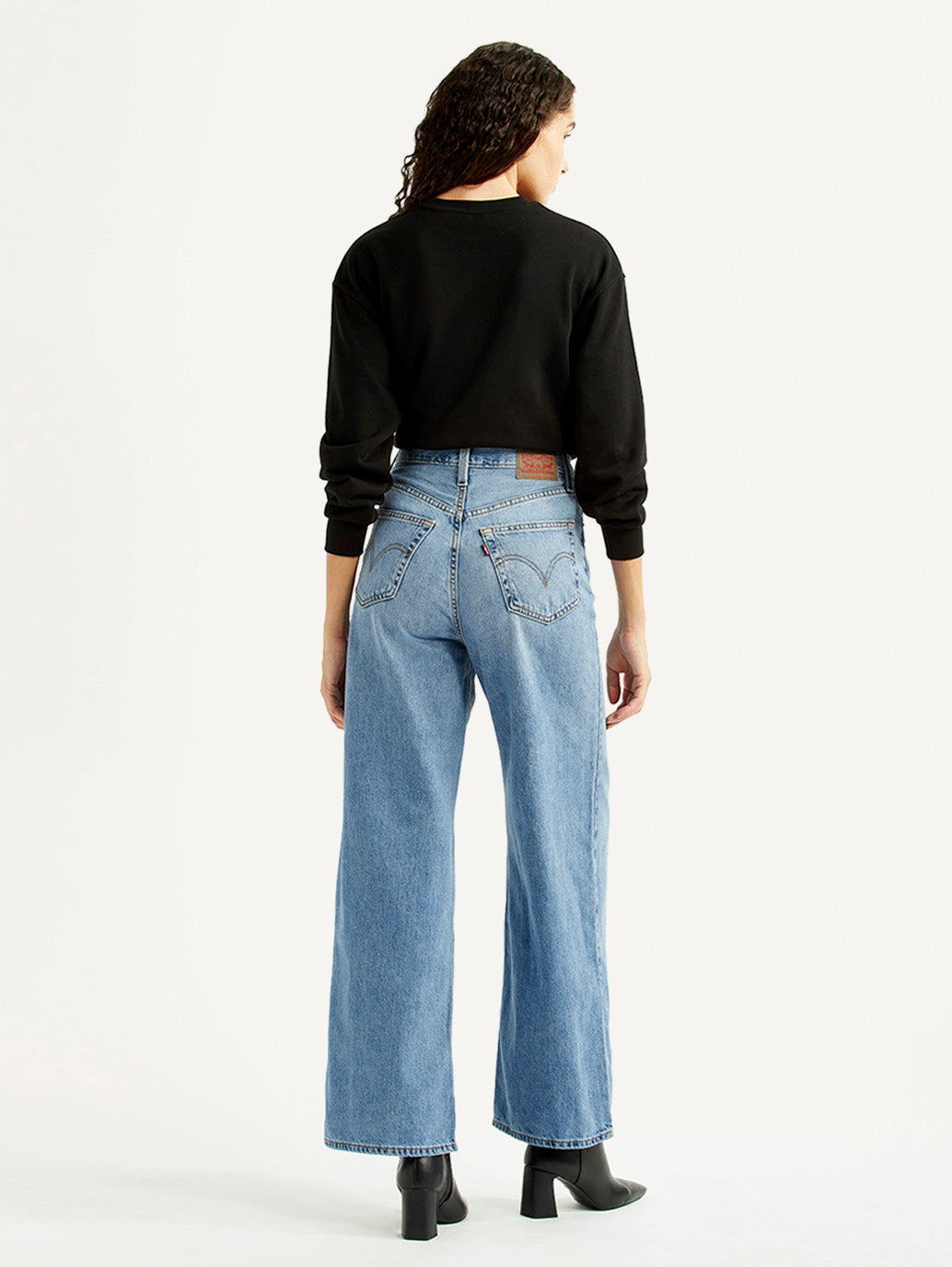 Women's Light Blue Ribcage Wide Leg Fit High Rise Jeans - Back View