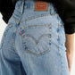Women's Light Blue Ribcage Wide Leg Fit High Rise Jeans - Detail View