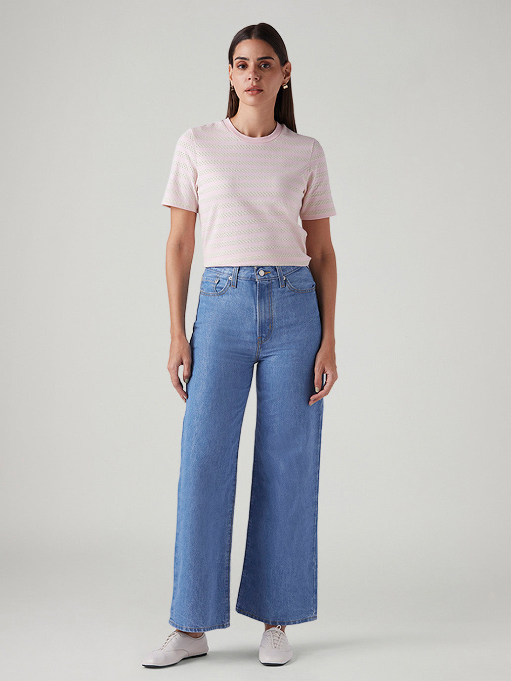 Women's Blue Ribcage Wide Leg High Rise Jeans - Front View