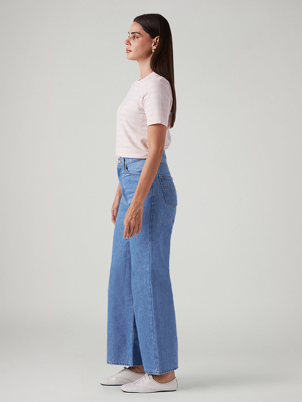 Women's Blue Ribcage Wide Leg High Rise Jeans - Side View