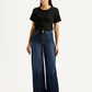 Women's Tinted Navy Blue Ribcage Wide Leg Fit High Rise Jeans - Front View