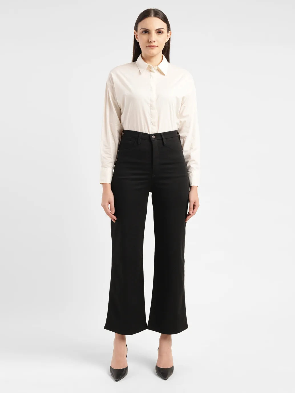 Women's Redloop Black Ribcage Bell Bottom Wide Leg Fit High Rise Jeans - 65b23f9c-8870-4840-8eef-54de55aa9b97 View