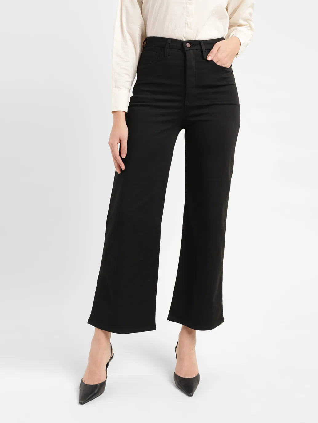 Women's Redloop Black Ribcage Bell Bottom Wide Leg Fit High Rise Jeans - bbe98b2b-91fb-4d7d-85c4-270d4ca3c13f View