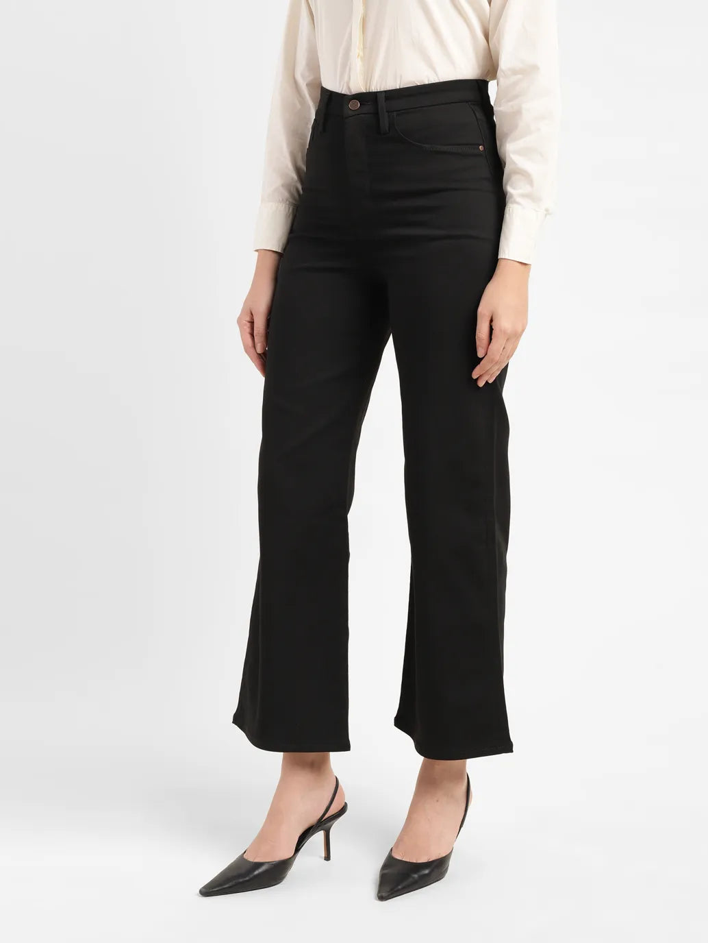 Women's Redloop Black Ribcage Bell Bottom Wide Leg Fit High Rise Jeans - 7b410a28-b27a-4f65-987e-9c348b4a6dd2 View