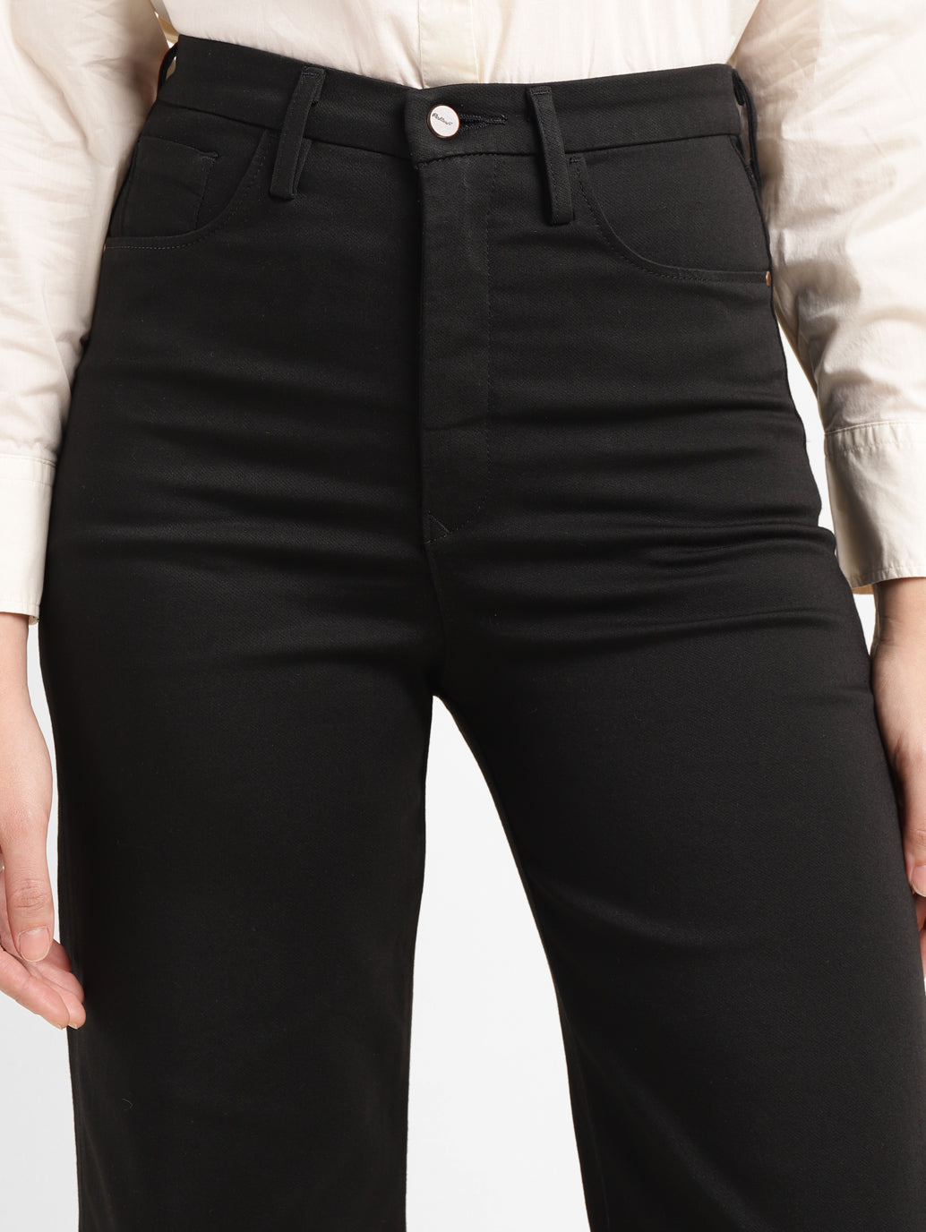Women's Redloop Black Ribcage Bell Bottom Wide Leg Fit High Rise Jeans - 2d459f4a-280c-43ab-8ed8-ef81f9ca9983 View