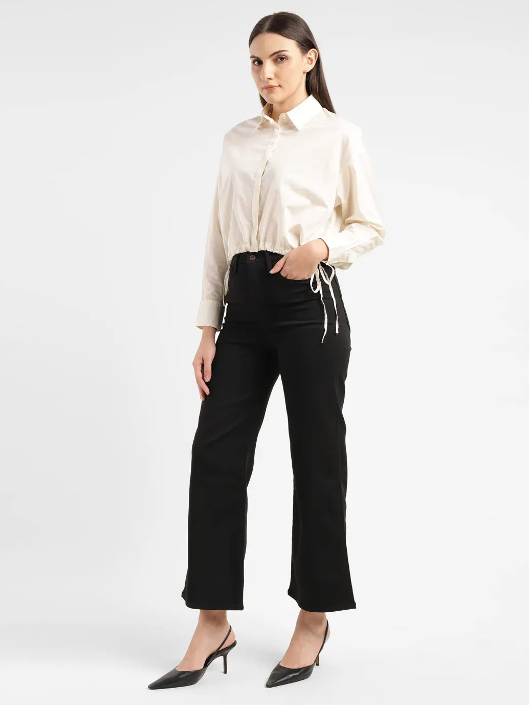 Women's Redloop Black Ribcage Bell Bottom Wide Leg Fit High Rise Jeans - 5c2bcb9a-e3a1-4d5f-a5e5-d7f4256ed7fe View