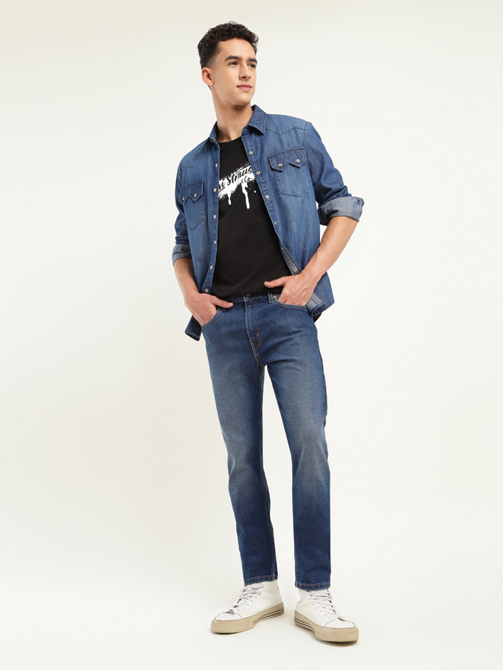Men's 512 Blue Slim Tapered Fit Mid Rise Jeans - Styleshot View