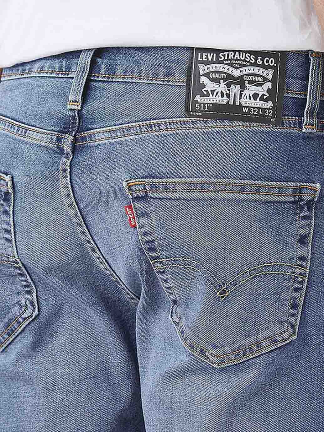 Men's 511 Blue Slim Fit Mid Rise Jeans - Detail View