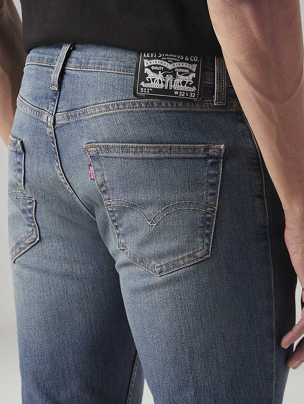 Men's 511 Blue Slim Fit Mid Rise Jeans - Detail View