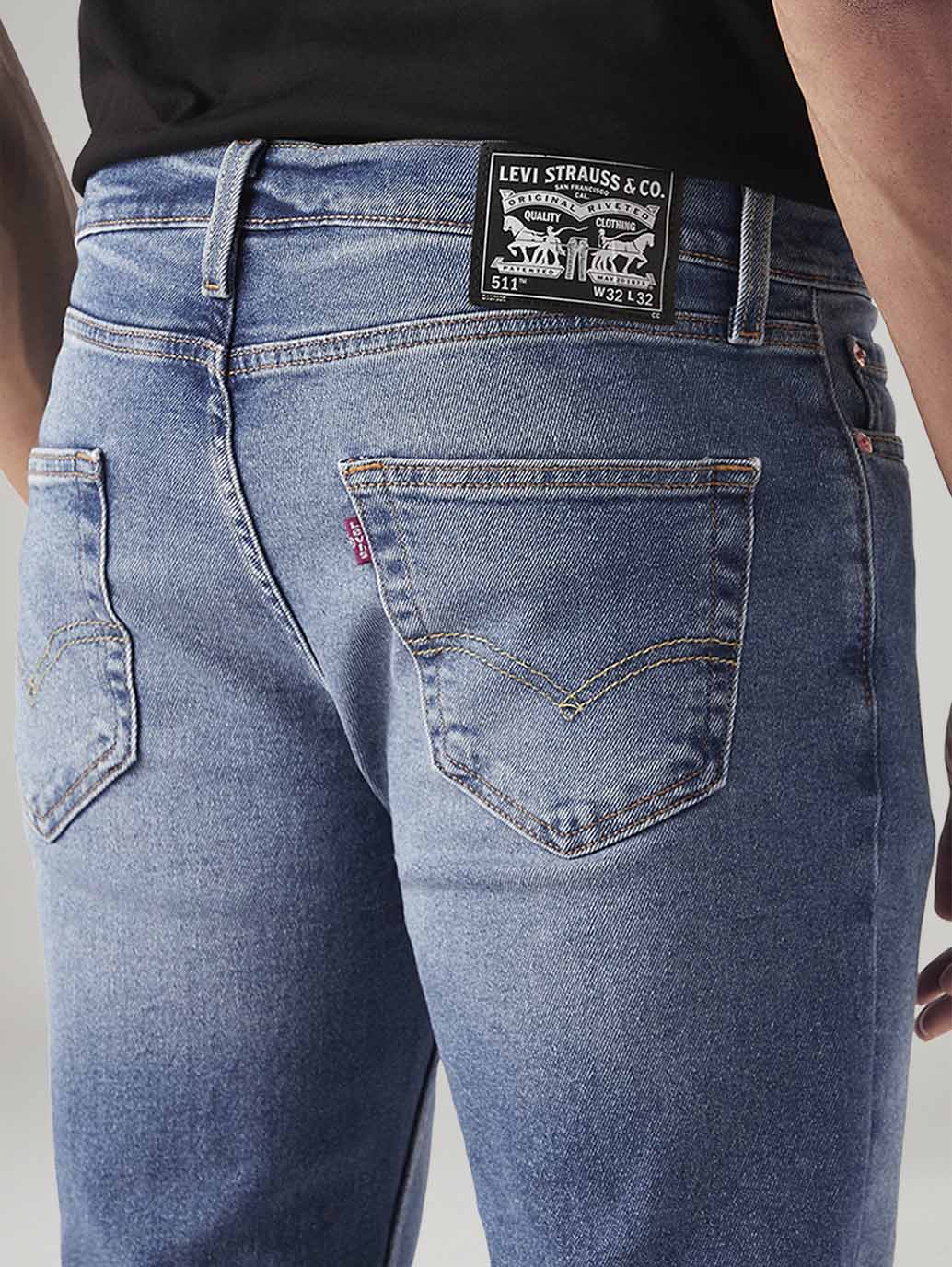 Men's 511 Blue Slim Fit Mid Rise Jeans - Detail View