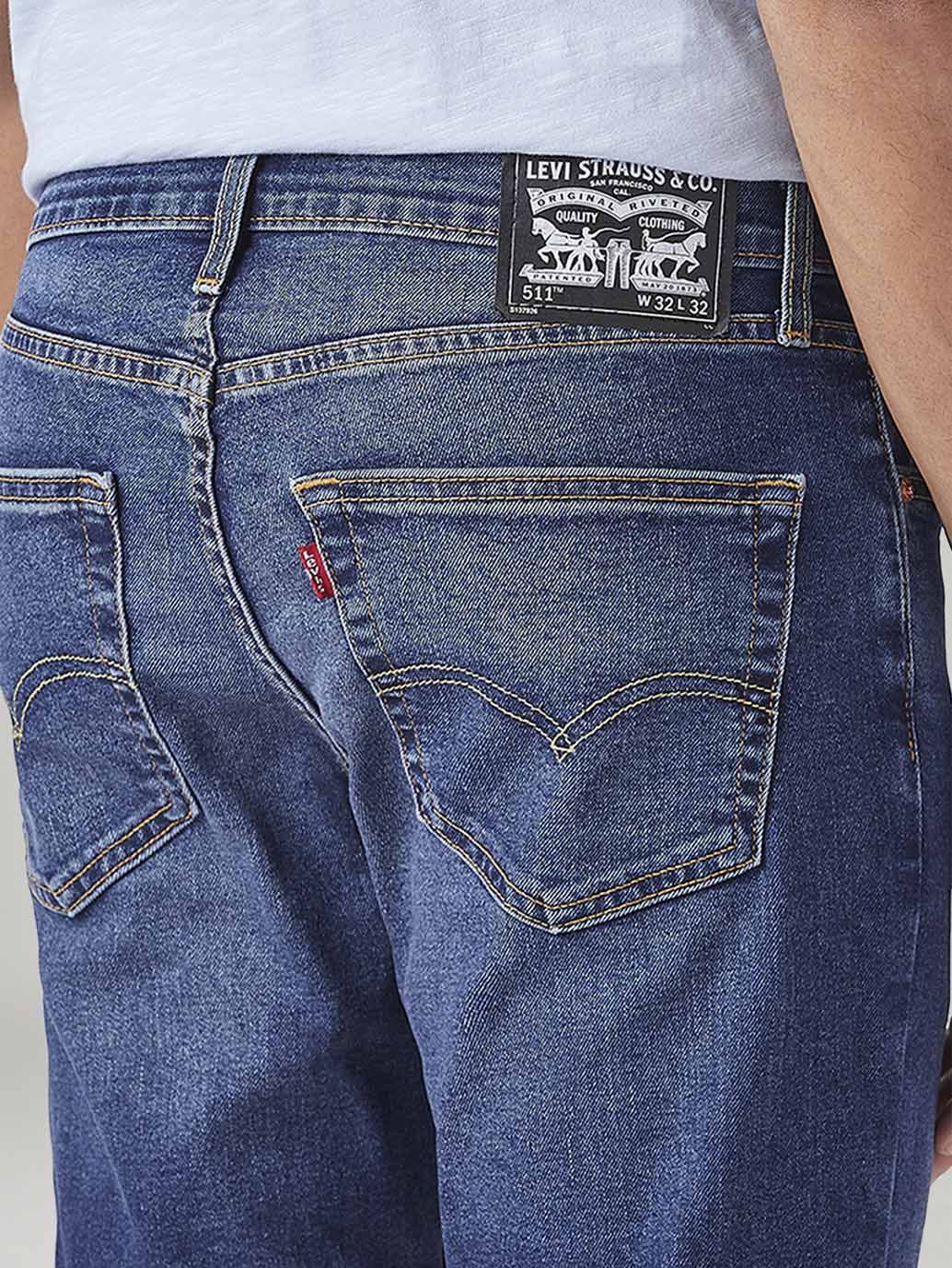 Men's 511 Blue Slim Fit Mid Rise Jeans - Detail View