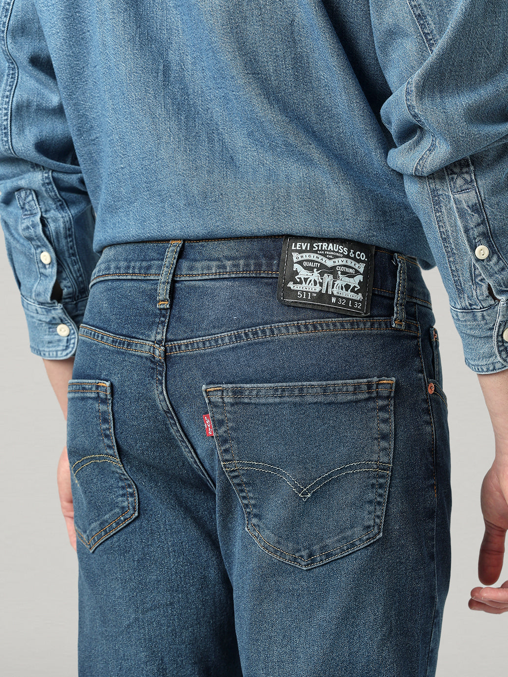 Men's 511 Dark Blue Slim Fit Mid Rise Jeans - Detail View