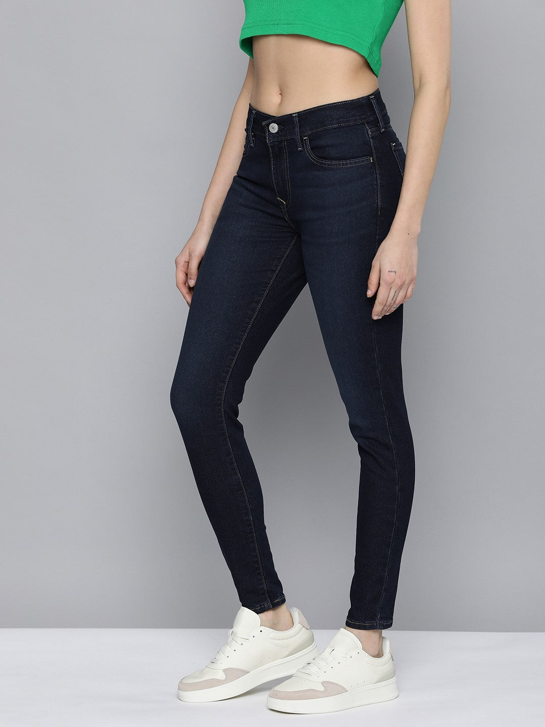 Women's 710 Blue Skinny Fit Mid Rise Jeans - Side View