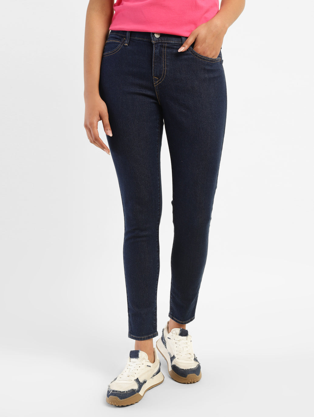 Women's 710 Navy Blue Skinny Fit Mid Rise Jeans - 4bb5d3e9-c15e-46c3-8b89-99803f2f8b63 View