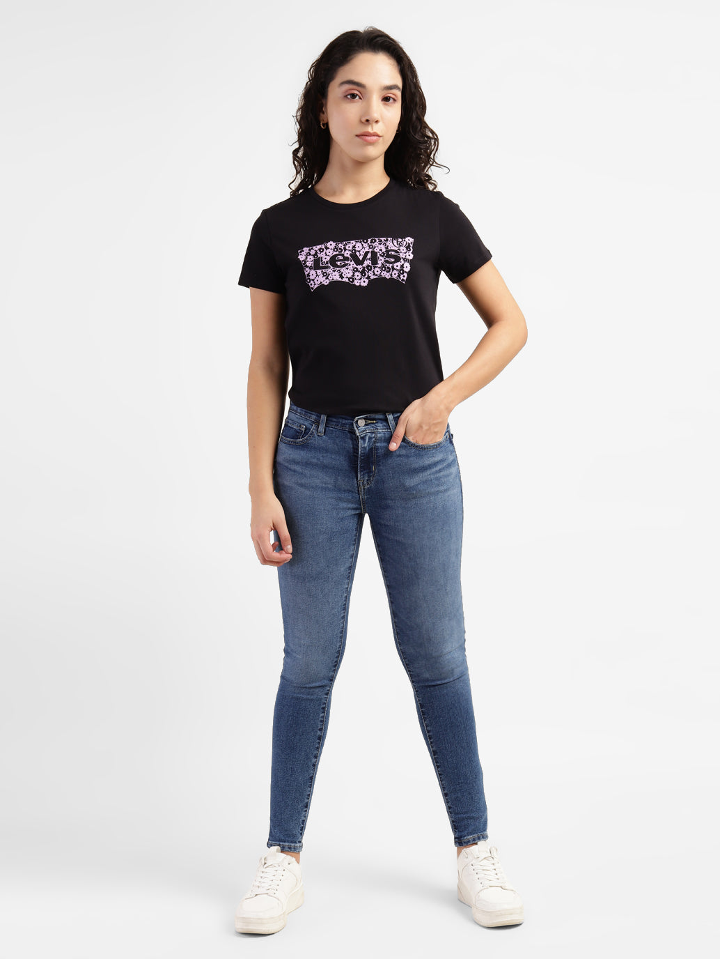 Women's 710 Blue Skinny Fit Mid Rise Jeans - ModelFront View
