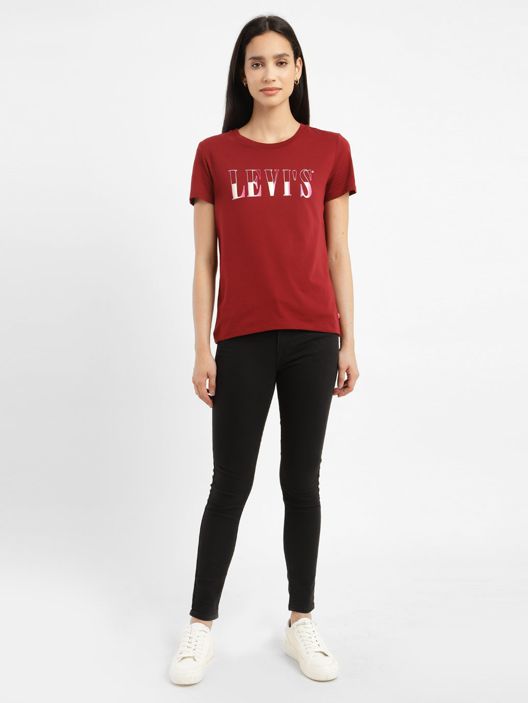 Women's 710 Black Skinny Fit Mid Rise Jeans - StyleShot View