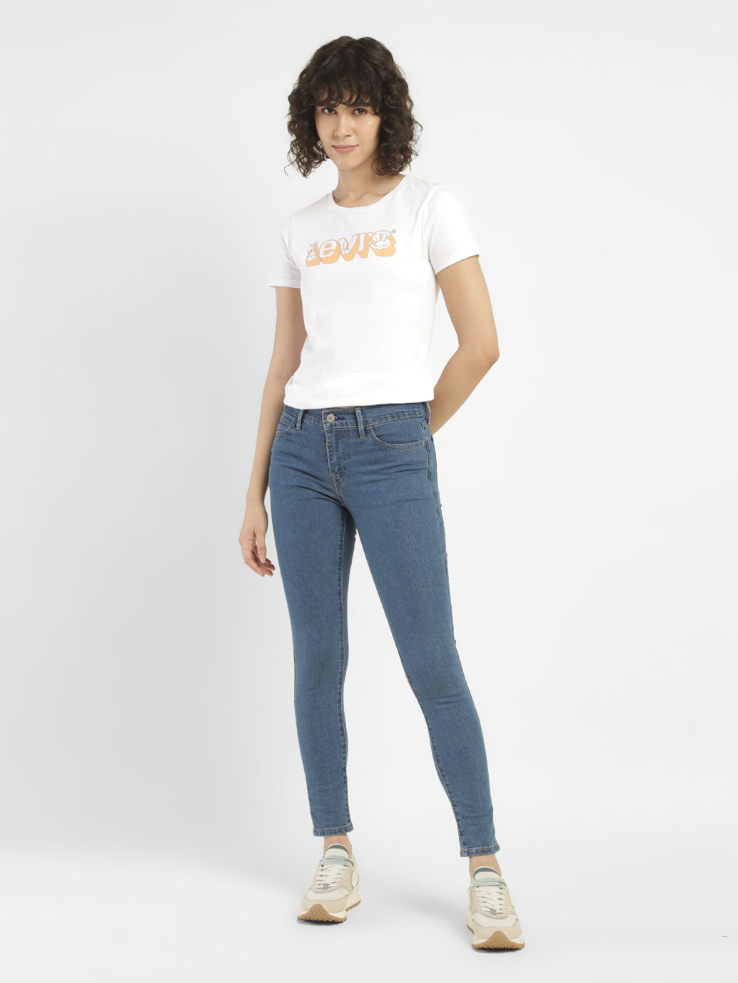 Women's 710 Blue Skinny Fit Mid Rise Jeans - ModelFront View
