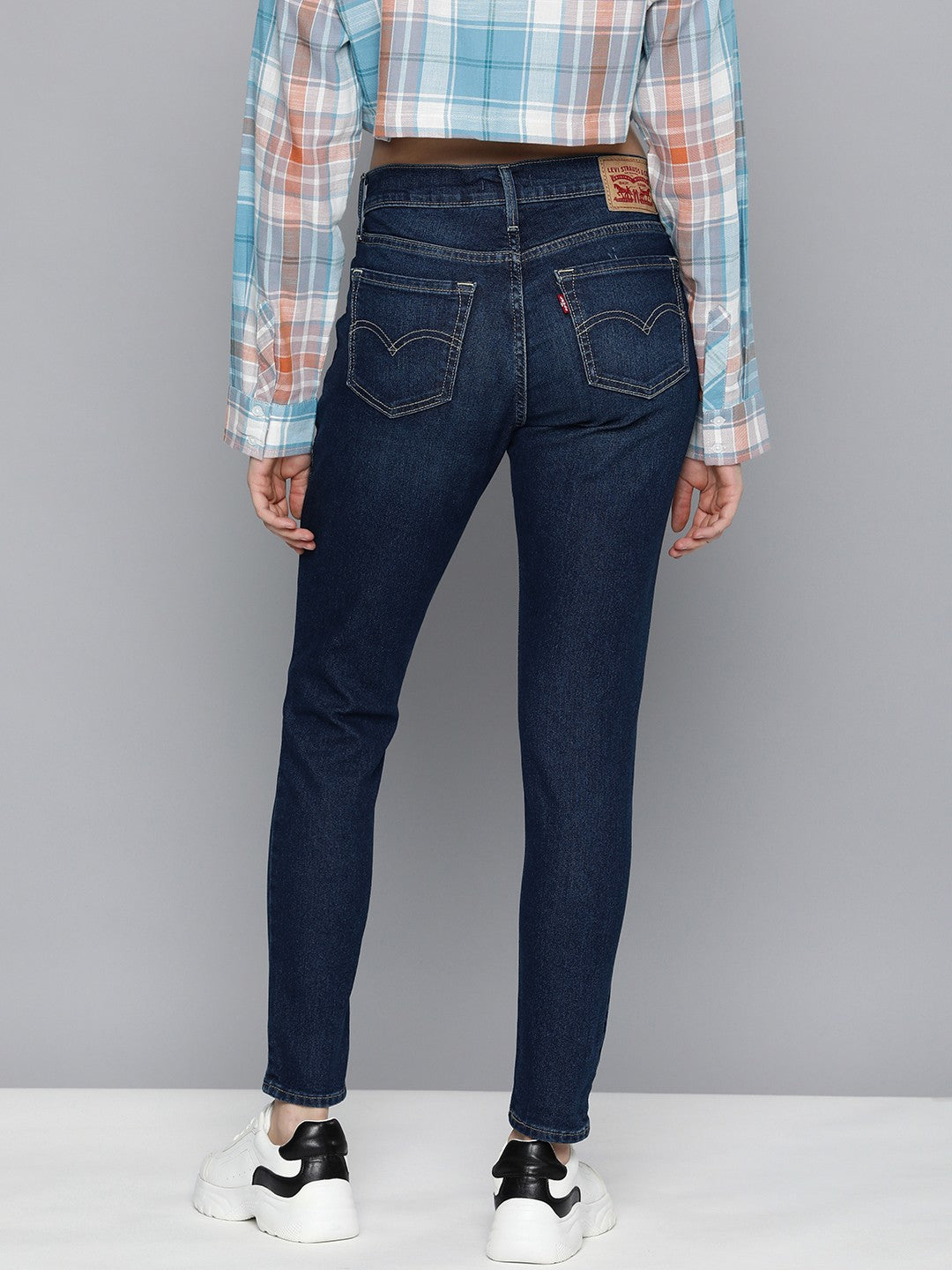Women's 710 Blue Skinny Fit Mid Rise Jeans - Back View
