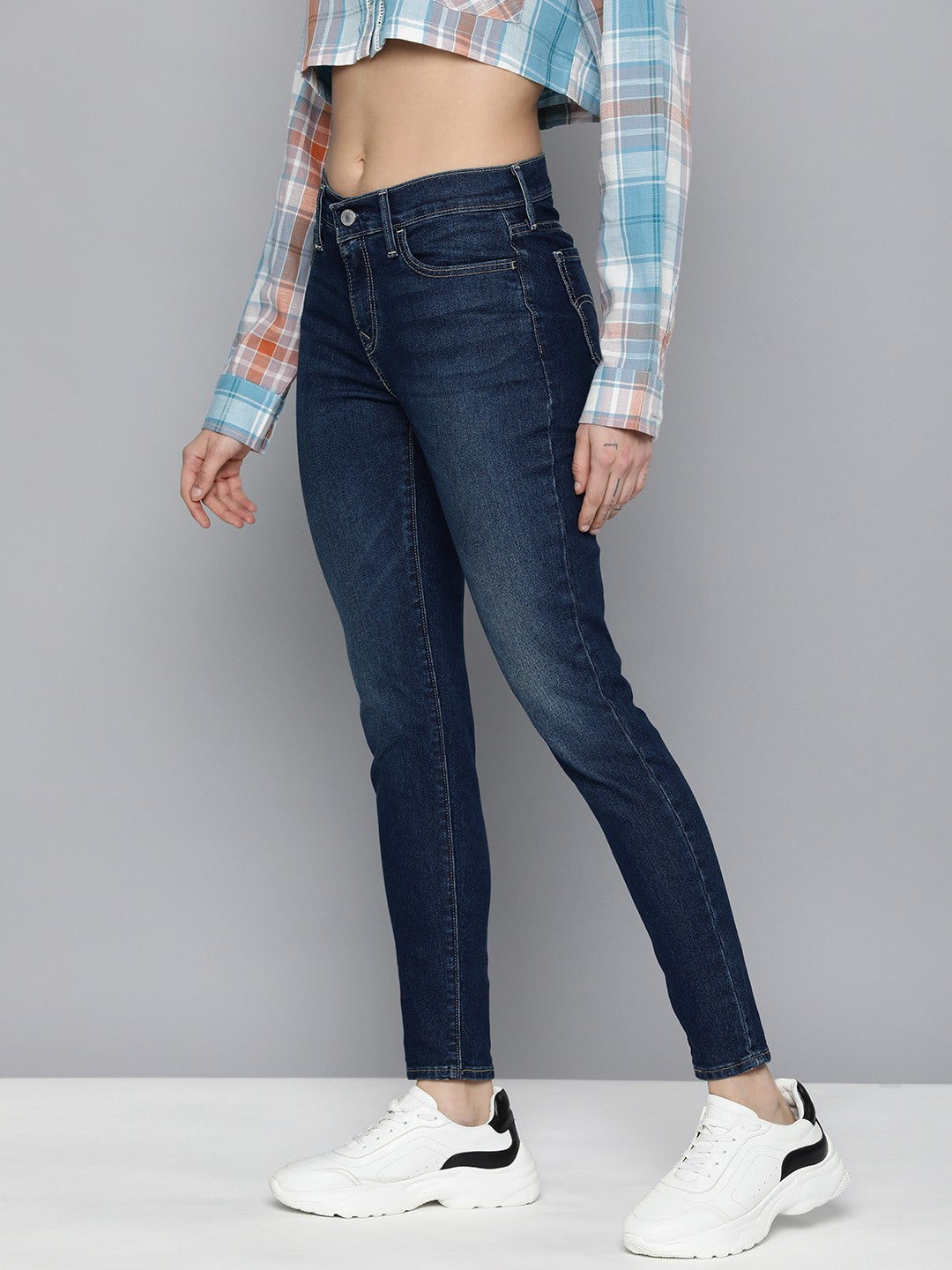 Women's 710 Blue Skinny Fit Mid Rise Jeans - Side View