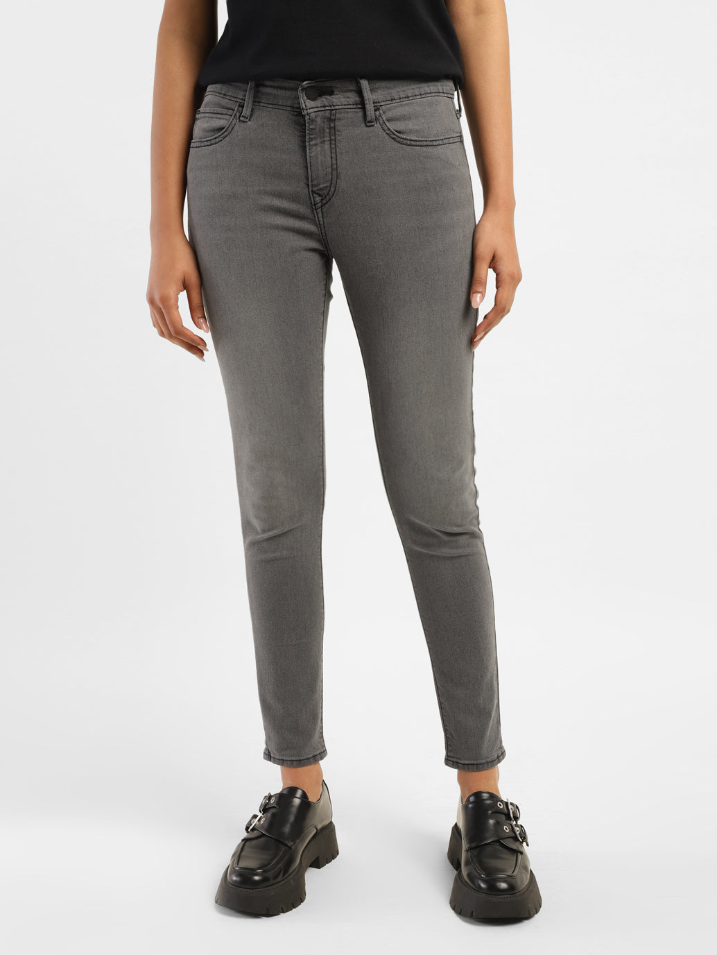 Women's 710 Dark Grey Skinny Fit Mid Rise Jeans - 5a1fd6c4-cfa7-40b6-94df-a720c7f7699c View