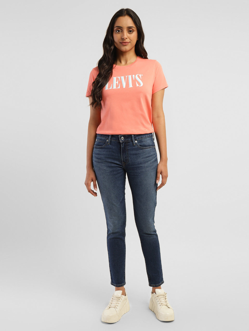 Women's 711 Blue Skinny Fit Mid Rise Jeans - ModelFront View