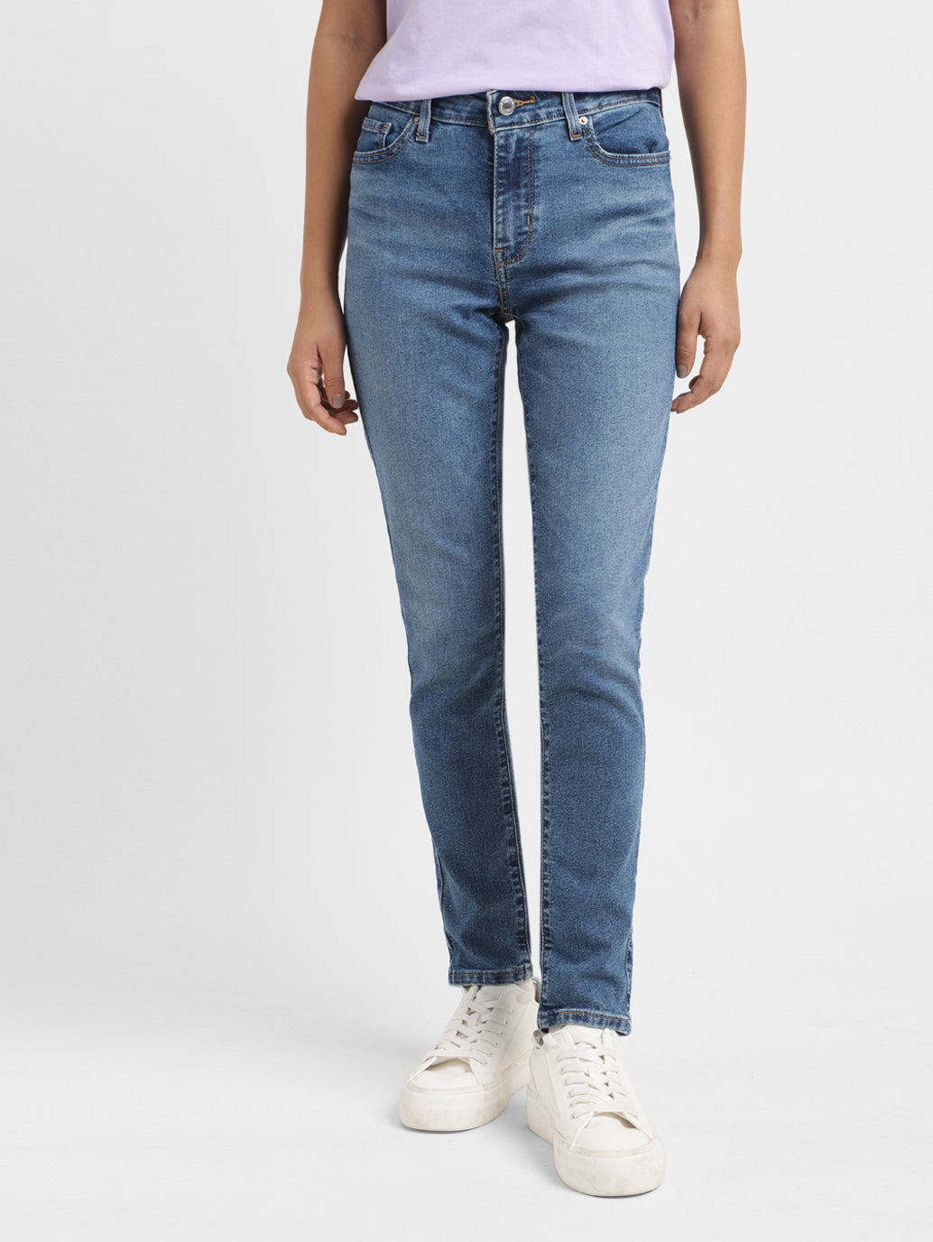 Women's 711 Blue Skinny Fit Mid Rise Jeans - Front View