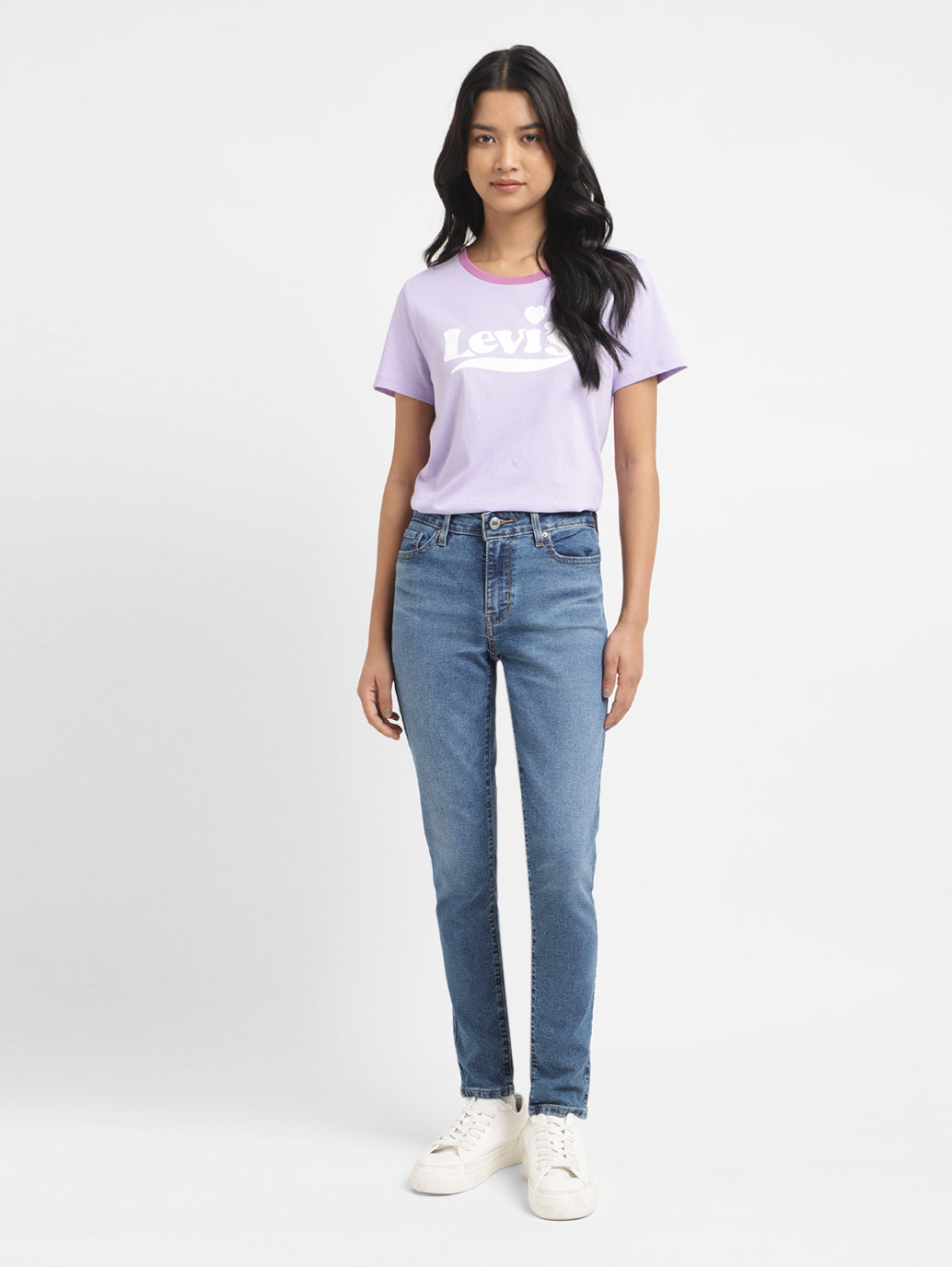 Women's 711 Blue Skinny Fit Mid Rise Jeans - Front View