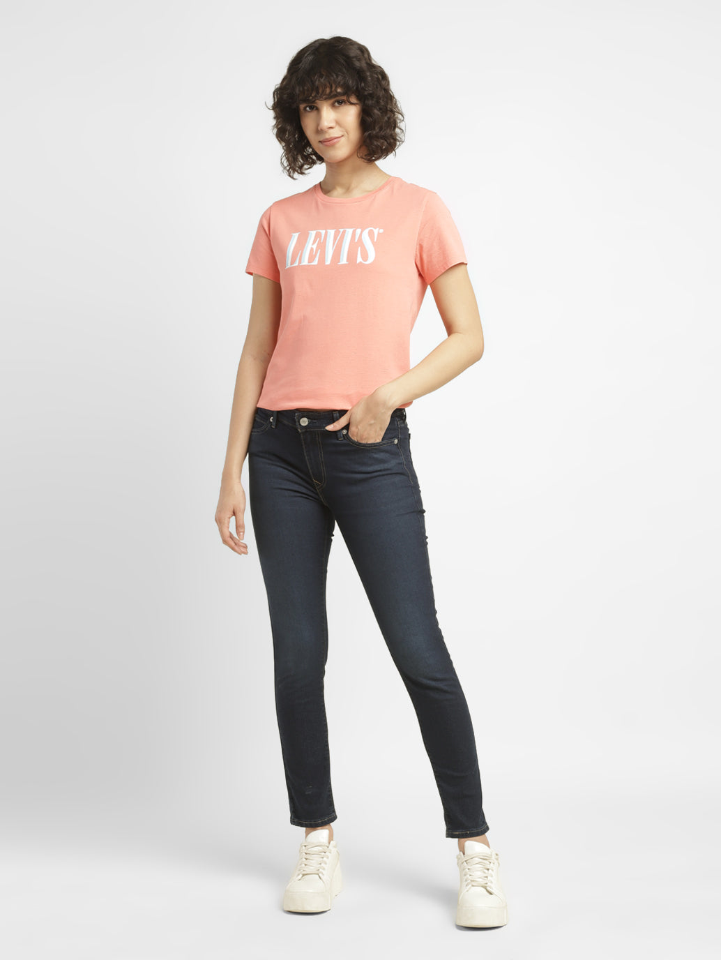 Women's 711 Blue Skinny Fit Mid Rise Jeans - ModelFront View